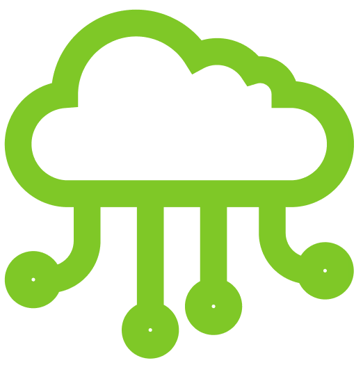 JPS green icon displaying a cloud with circuits coming out of it, embodying advanced technology